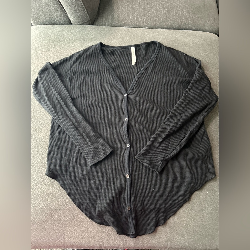 The Group Babaton (Aritzia) Black Waffle Button Top
